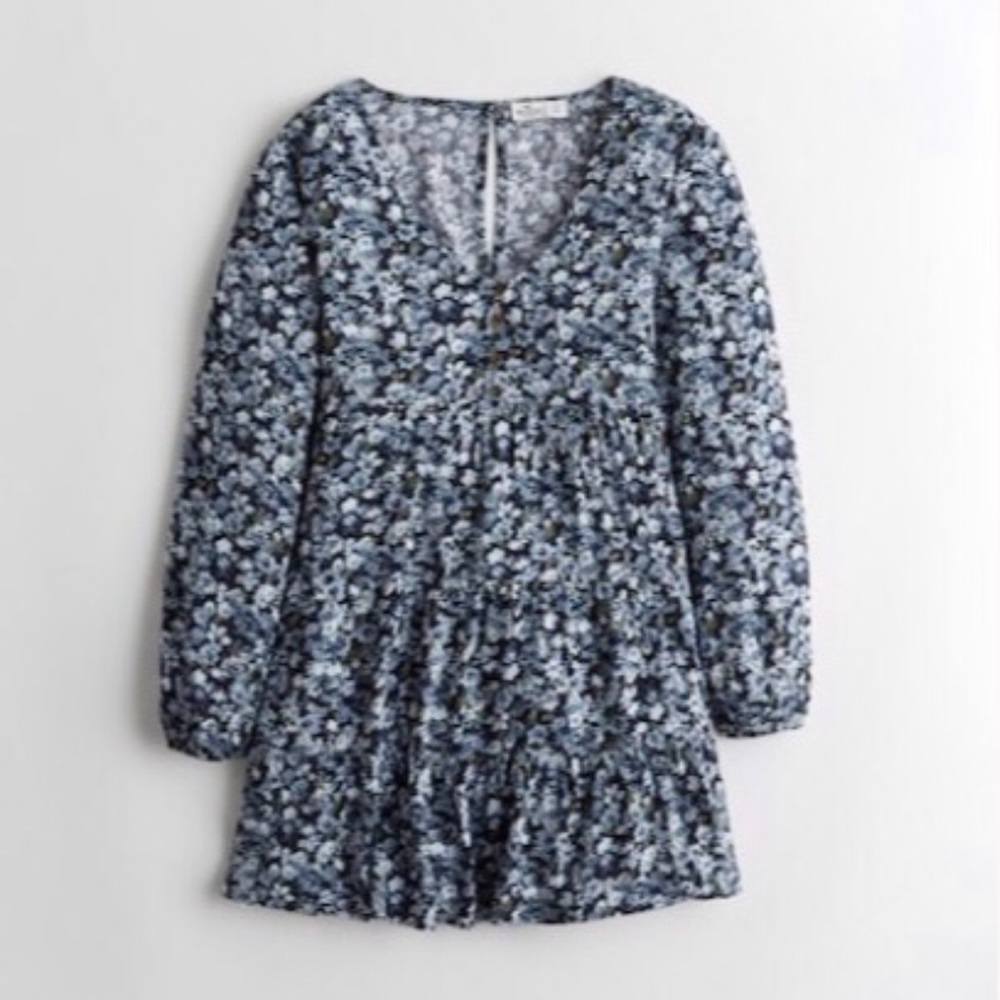NWOT Hollister Blue Spring Floral Babydoll Dress